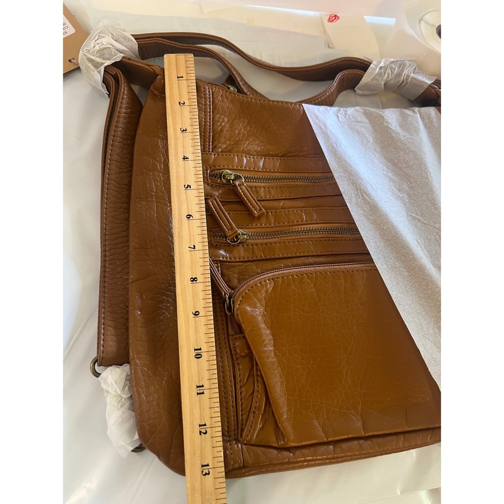 Ampere Creations Tan Brown Vegan Leather Crossbody Bag Multi Pocket NWT